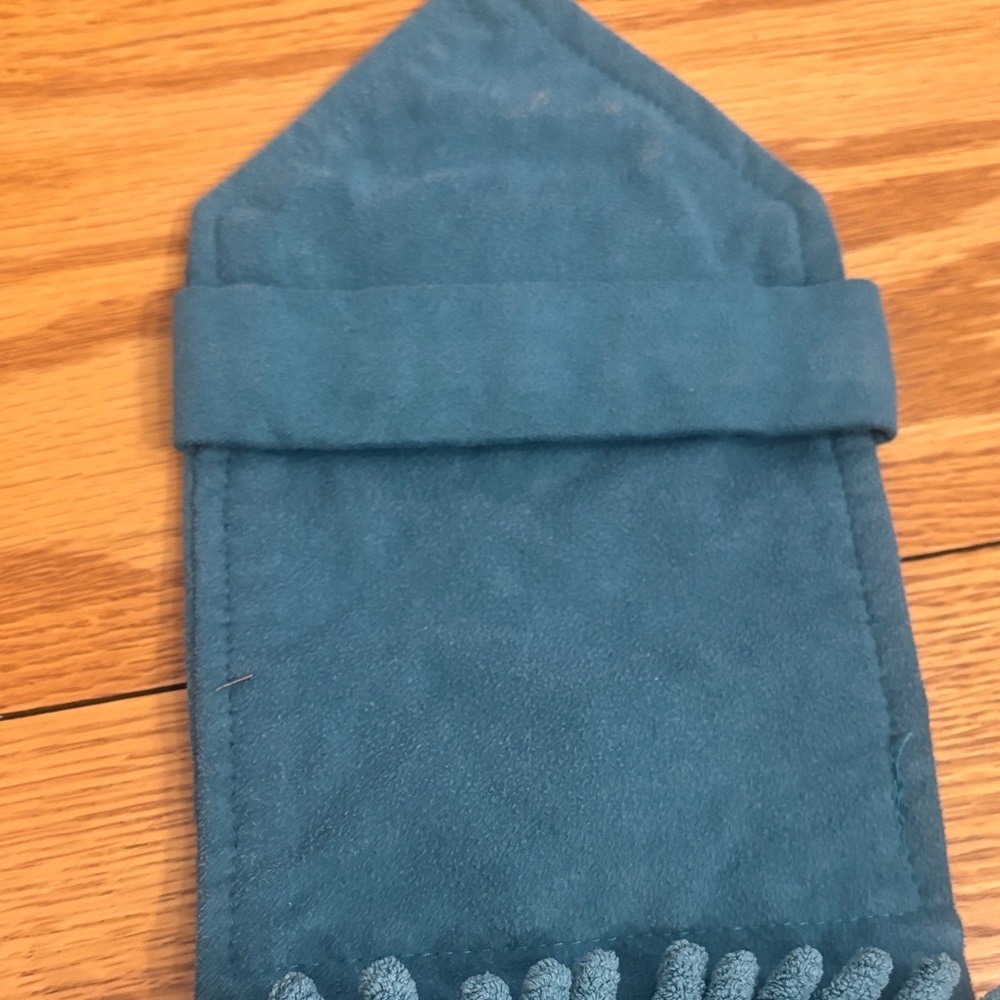 Teal Chenille Microfiber hand towel with  Snowflake Accent - Picture 3 of 6